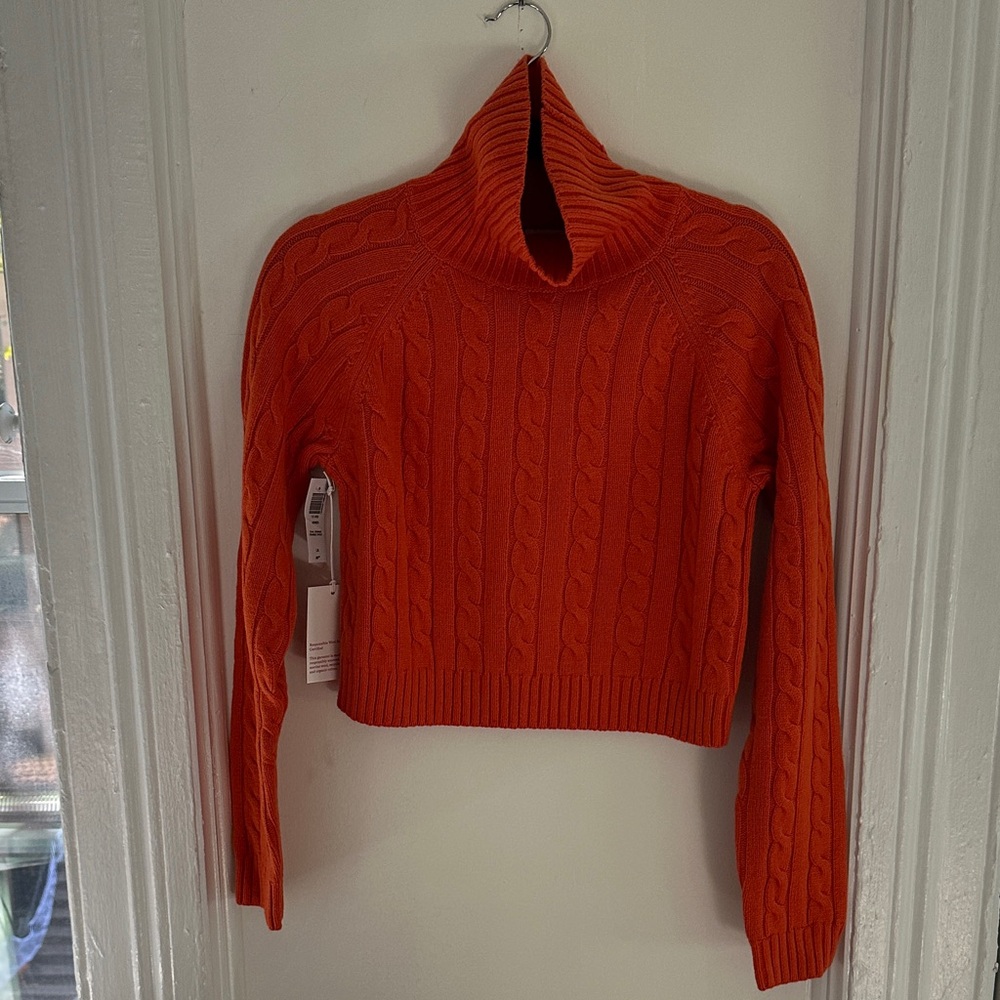 Sunday Best Bold Orange Cable Knit cropped Turtleneck
